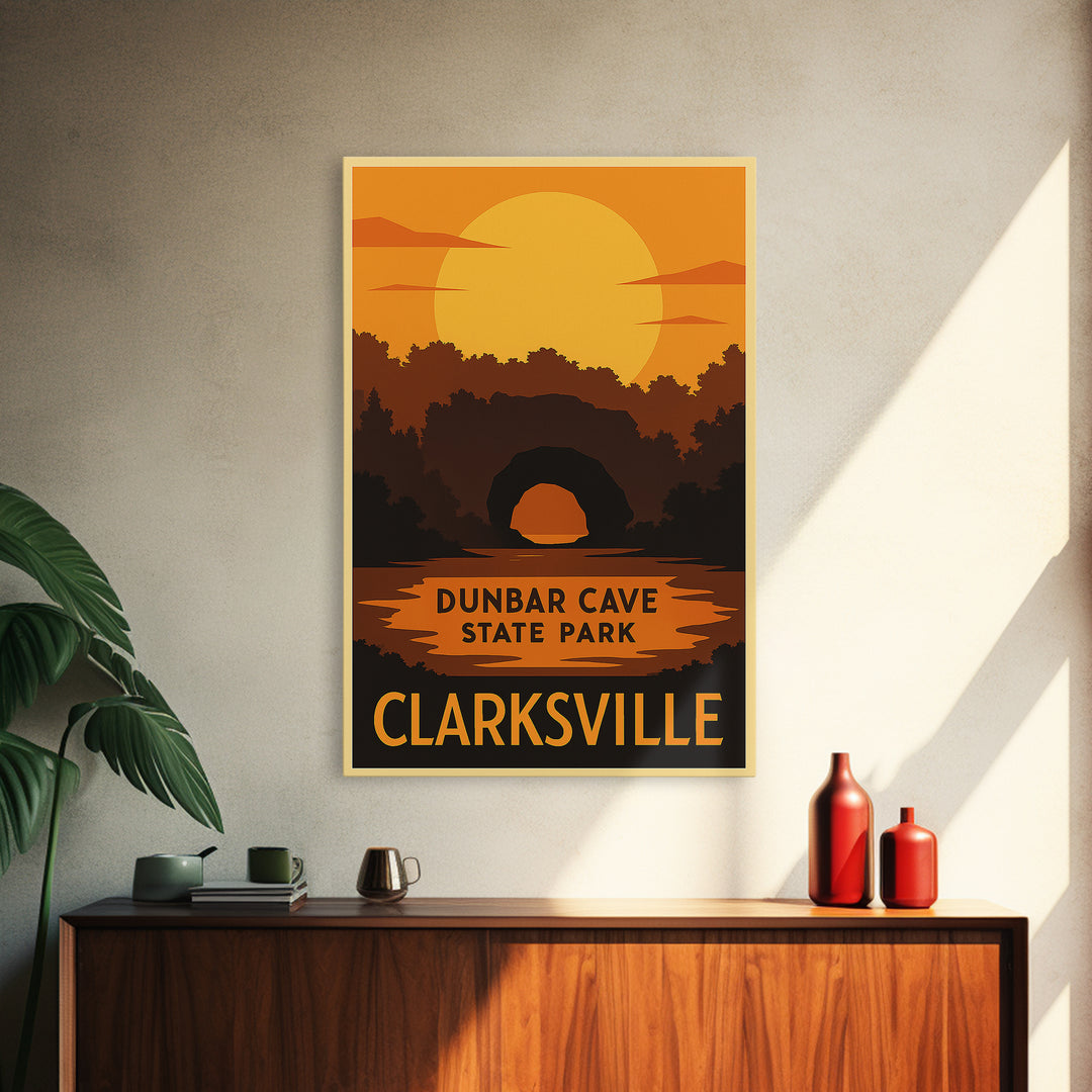 Clarksville Travel Poster, Canvas Print, Warm Sunset Silhouette Art, Clarksville Wall Art, Modern Wall Decor, City Illustration