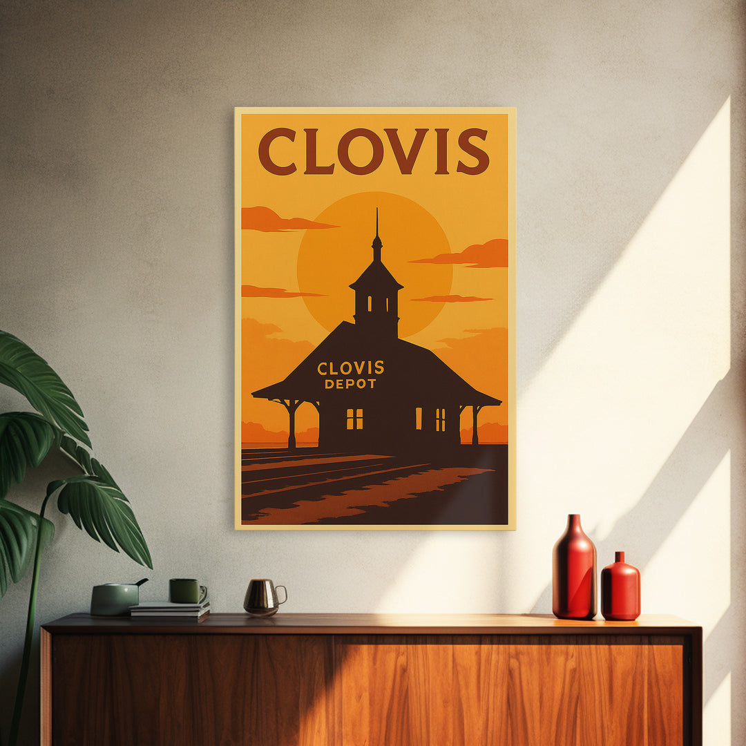 Clovis California Travel Poster, Canvas Print, Golden Travel Poster Art, Clovis Wall Art, Wall Decor, City Art Print, Wanderlust Decor