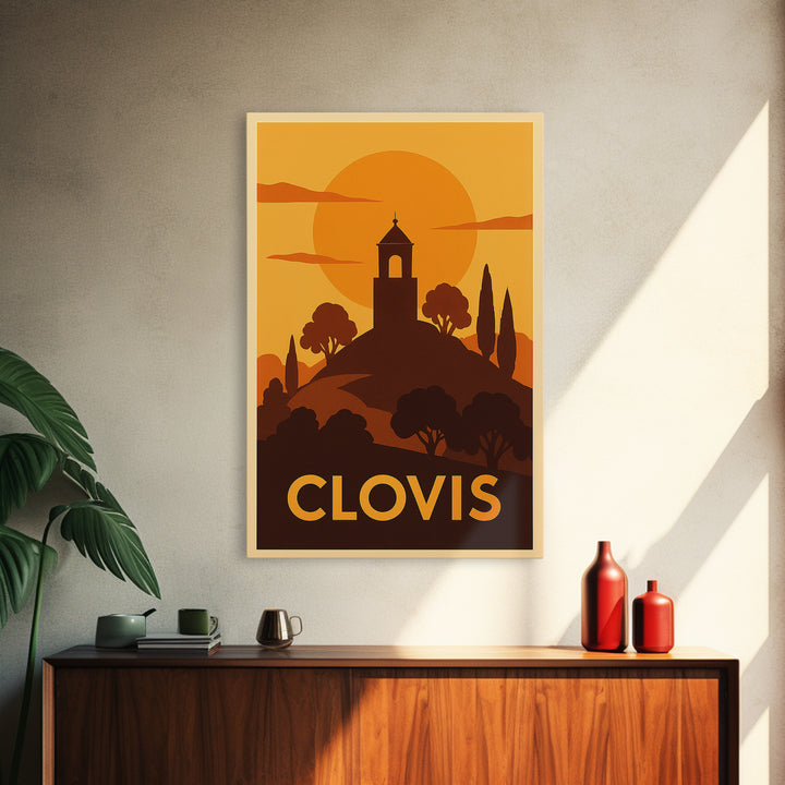 Clovis Travel Poster, Canvas Print, Gold Art Deco Poster Art, Clovis Poster Print, Living Room Wall Art, Travel Wall Decor, Poster Print