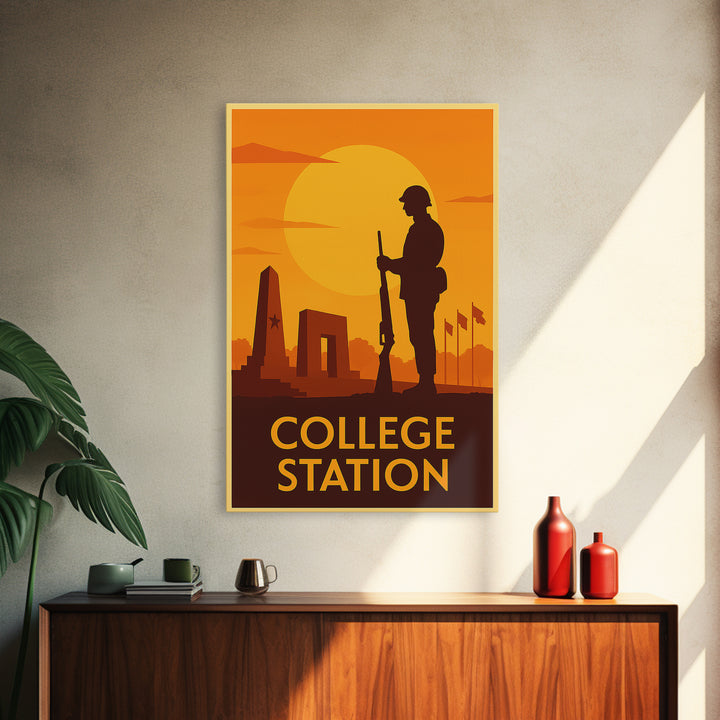 College Station Travel Poster, Canvas Print, Gold Art Deco Poster Art, College Station Poster Print, Living Room Wall Art, Travel Wall Art