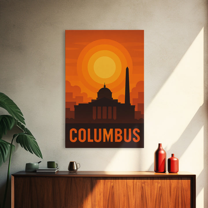 Columbus Travel Poster, Canvas Print, Golden Travel Poster Art, Columbus City Art, Living Room Wall Art, Vintage City Poster, Poster Art