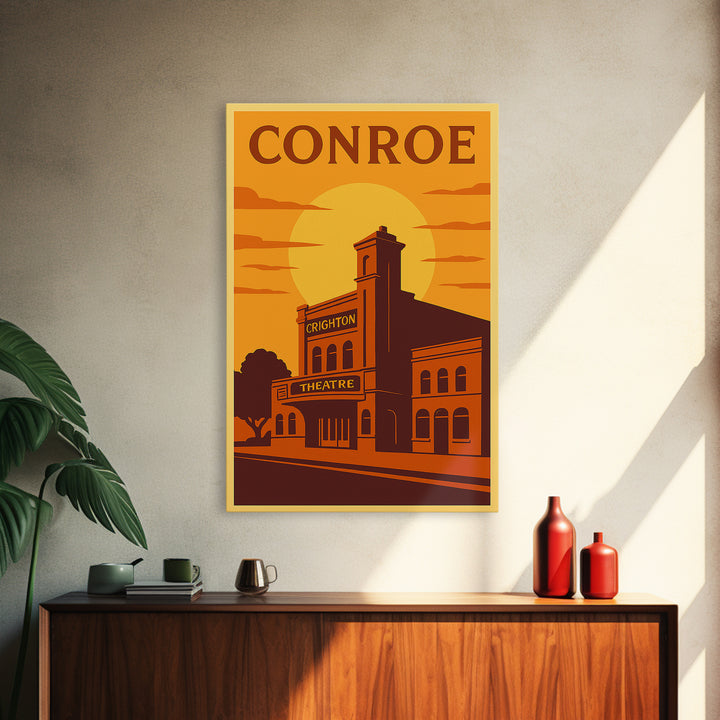 Conroe Texas Travel Poster, Canvas Print, Golden Poster Art, Conroe Art Print, Vintage Travel Print, Retro Travel Print, City Illustration