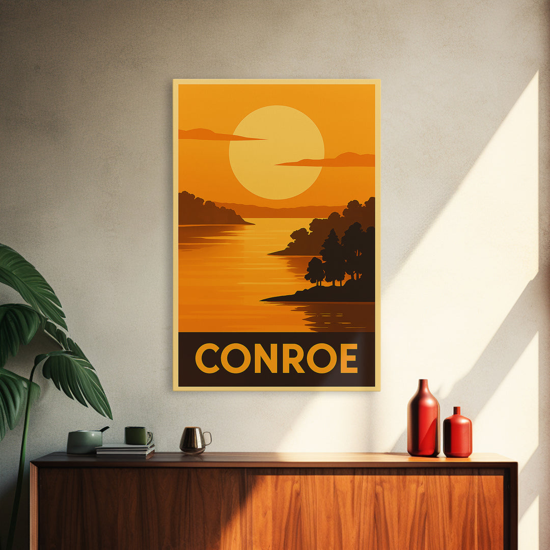 Conroe Travel Poster, Canvas Print, Golden Travel Poster Art, Conroe Poster Print, Living Room Wall Art, Home Office Decor, Wall Art