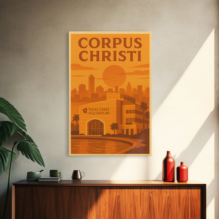 Corpus Christi Texas Travel Poster, Canvas Print, Gold Art Deco Poster Art, Corpus Christi Poster Print, Travel Poster Art, Travel Gift