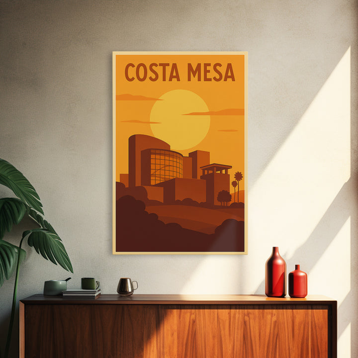 Costa Mesa California Travel Poster, Canvas Print, Warm Sunset Silhouette Art, Costa Mesa Wall Art, Travel Prints, Travel Art Print