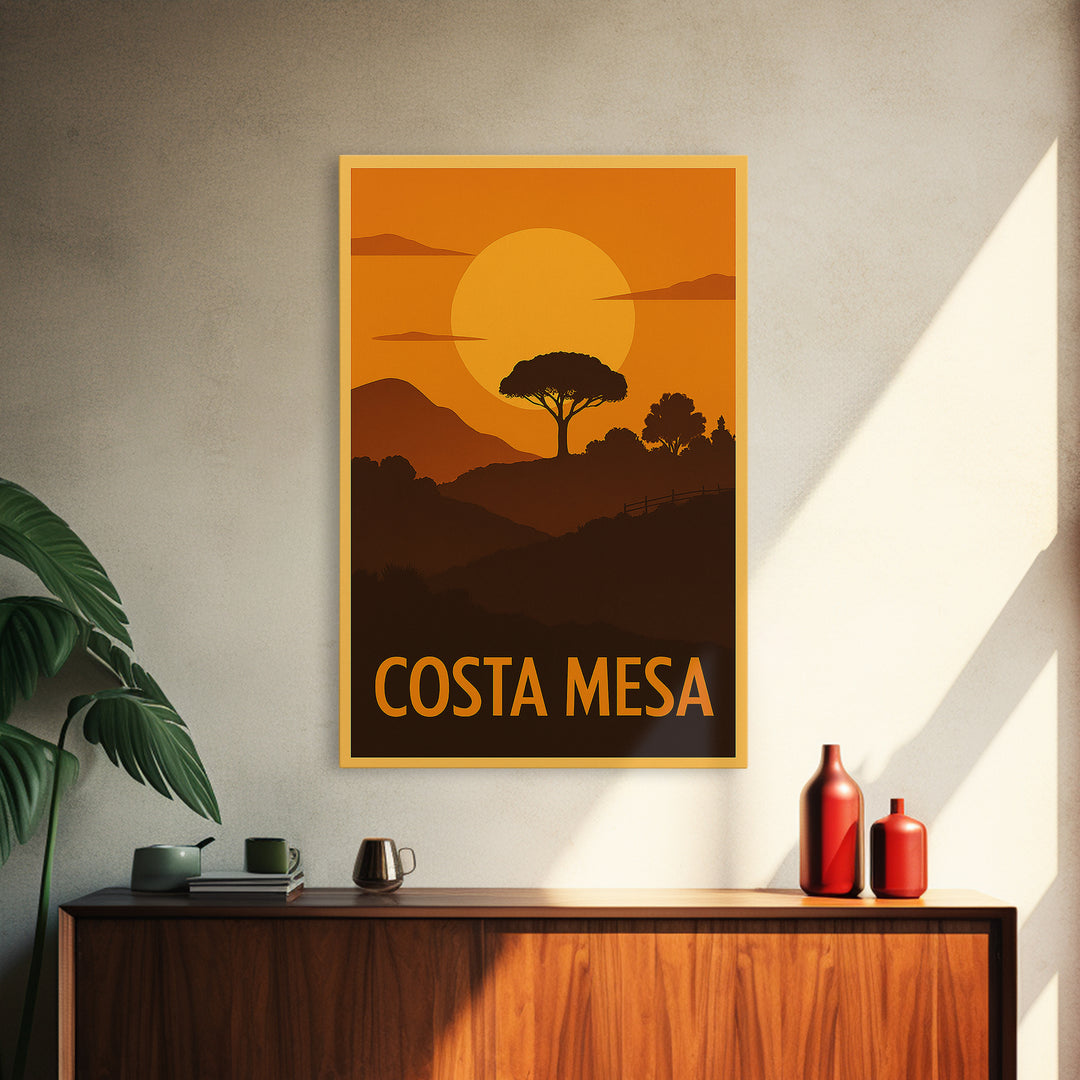 Costa Mesa Travel Poster, Canvas Print, Gold Art Deco Poster Art, Costa Mesa City Art, Gift For Travelers, Mid Century Wall Art