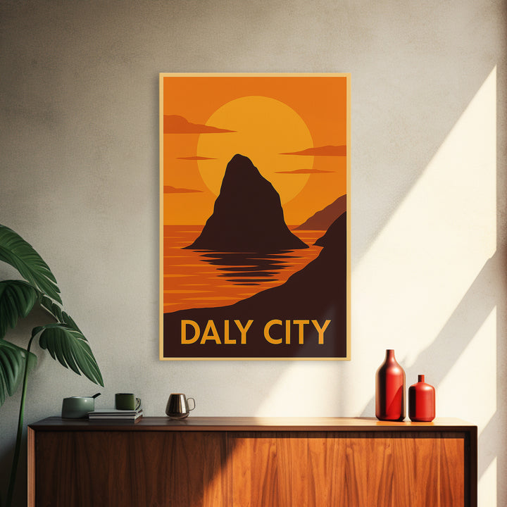 Daly City Travel Poster, Framed Canvas Print, Gold Art Deco Poster Art, Daly City Wall Art, Gift For Travelers, Fine Art Print