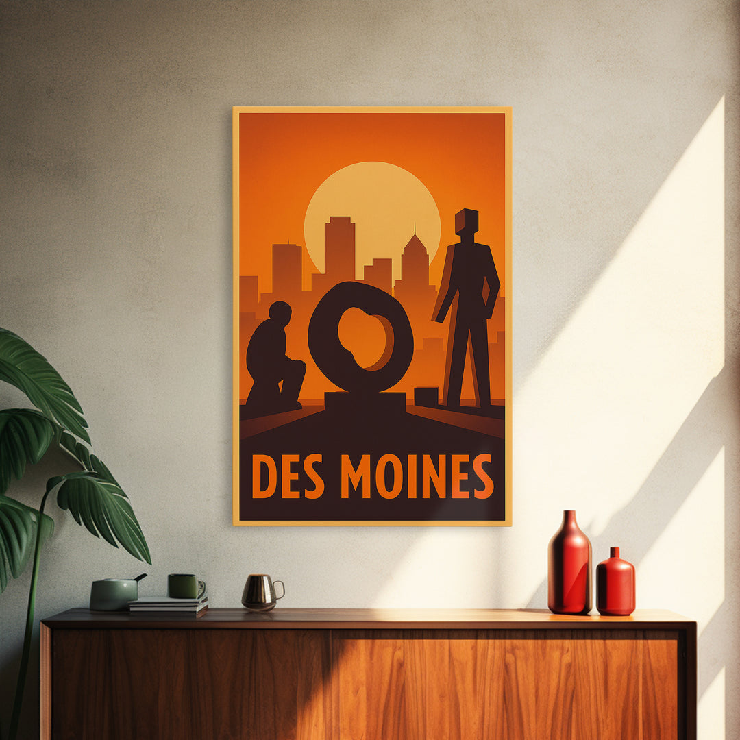 Des Moines Travel Poster, Canvas Print, Gold Art Deco Poster Art, Des Moines Art Print, Travel Wall Art, Home Office Decor, Travel Print