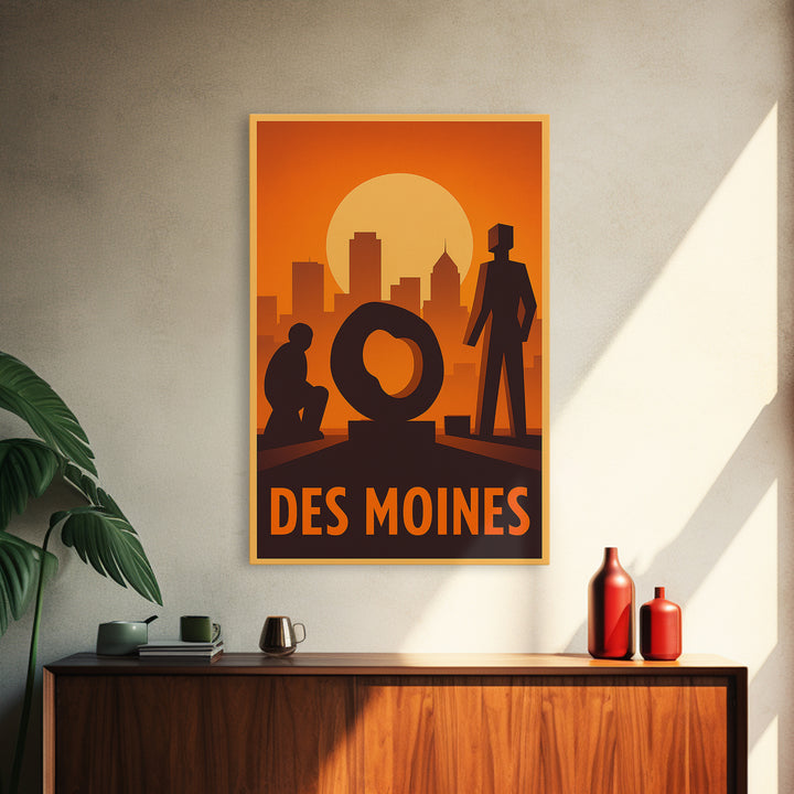 Des Moines Travel Poster, Canvas Print, Gold Art Deco Poster Art, Des Moines Art Print, Travel Wall Art, Home Office Decor, Travel Print