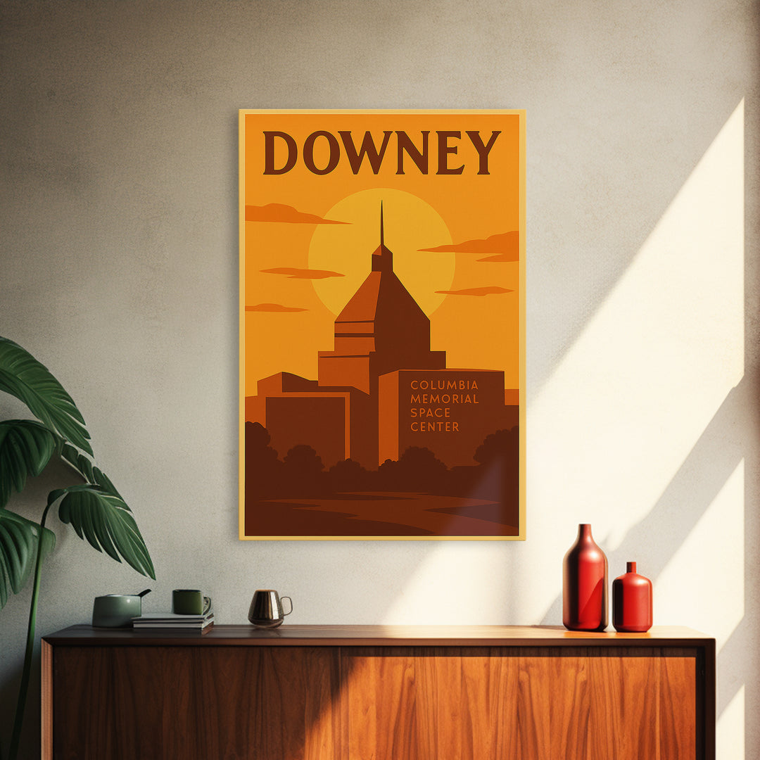 Downey California Travel Poster, Canvas Print, Gold Art Deco Poster Art, Downey Wall Art, Gift For Travelers, Retro Travel Print, Wall Decor