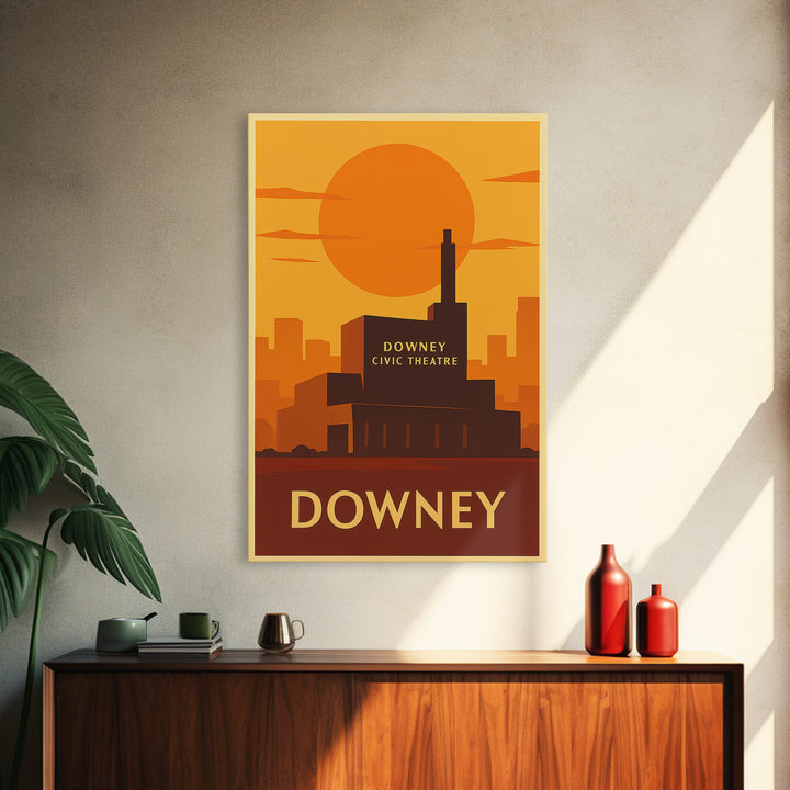Downey Travel Poster, Framed Canvas Print, Vintage Deco Wall Art, Downey City Art, Travel Poster Art, Retro Travel Print, Travel Posters