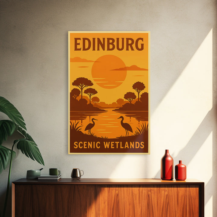 Edinburg Texas Travel Poster, Framed Canvas Print, Vintage Deco Wall Art, Edinburg Wall Art, Mid Century Wall Art, Gift For Travelers