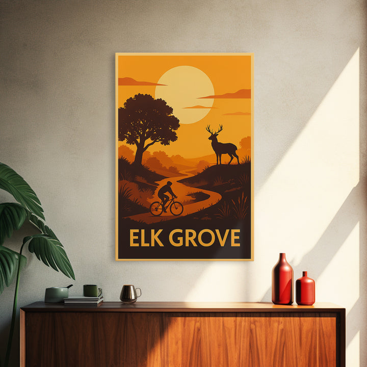 Elk Grove Travel Poster, Framed Canvas Print, Golden Travel Poster Art, Elk Grove Wall Art, Travel Poster Art, Travel Wall Art
