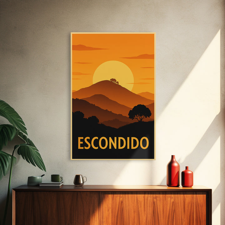 Escondido Travel Poster, Framed Canvas Print, Golden Travel Poster Art, Escondido City Art, Fine Art Print, Travel Art Print, Art Print