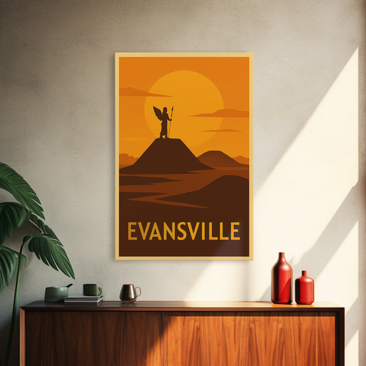 Evansville Travel Poster, Canvas Print, Golden Travel Poster Art, Evansville Poster Print, City Travel Prints, Travel Poster Art