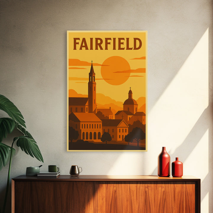 Fairfield California Travel Poster, Canvas Print, Warm Sunset Silhouette Art, Fairfield Wall Art, Vintage Travel Print, Retro Travel Print