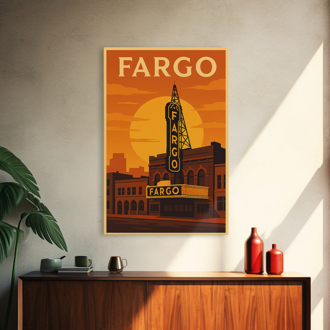 Fargo North Dakota Travel Poster, Canvas Print, Golden Travel Poster Art, Fargo Art Print, Travel Poster Set, Wall Art, Home Office Decor