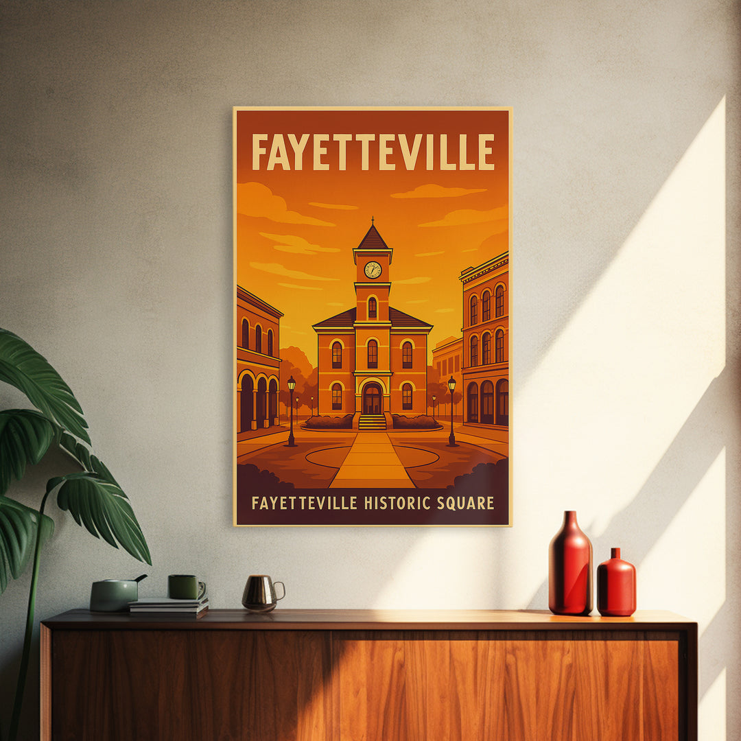 Fayetteville North Carolina Travel Poster, Canvas Print, Golden Travel Poster Art, Fayetteville Art Print, Wall Decor, Retro Travel Print