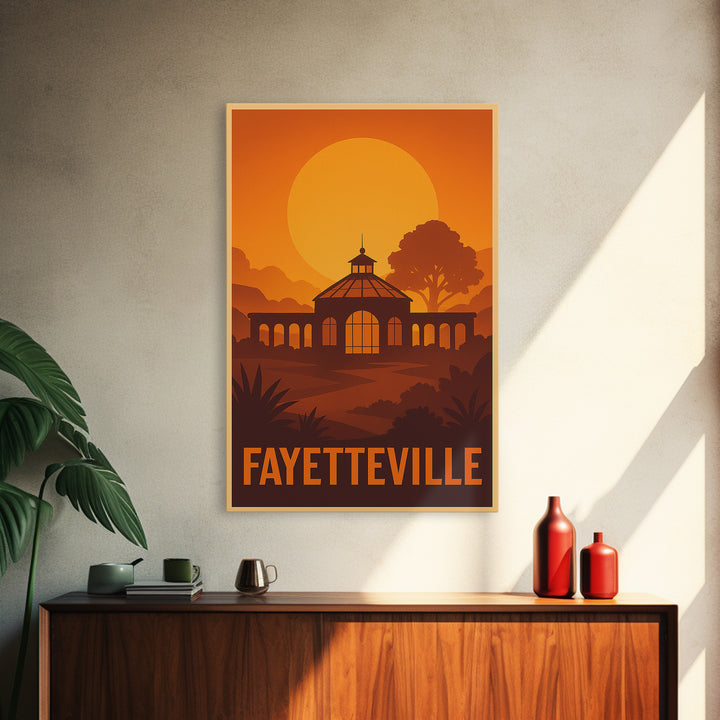 Fayetteville Travel Poster, Canvas Print, Warm Sunset Silhouette Art, Fayetteville Art Print, Travel Wall Art, Retro Travel Print
