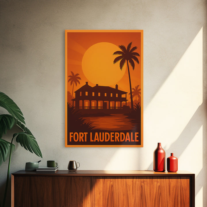 Fort Lauderdale Travel Poster, Canvas Print, Golden Travel Poster Art, Fort Lauderdale City Art, Travel Poster Art, Eclectic Wall Decor
