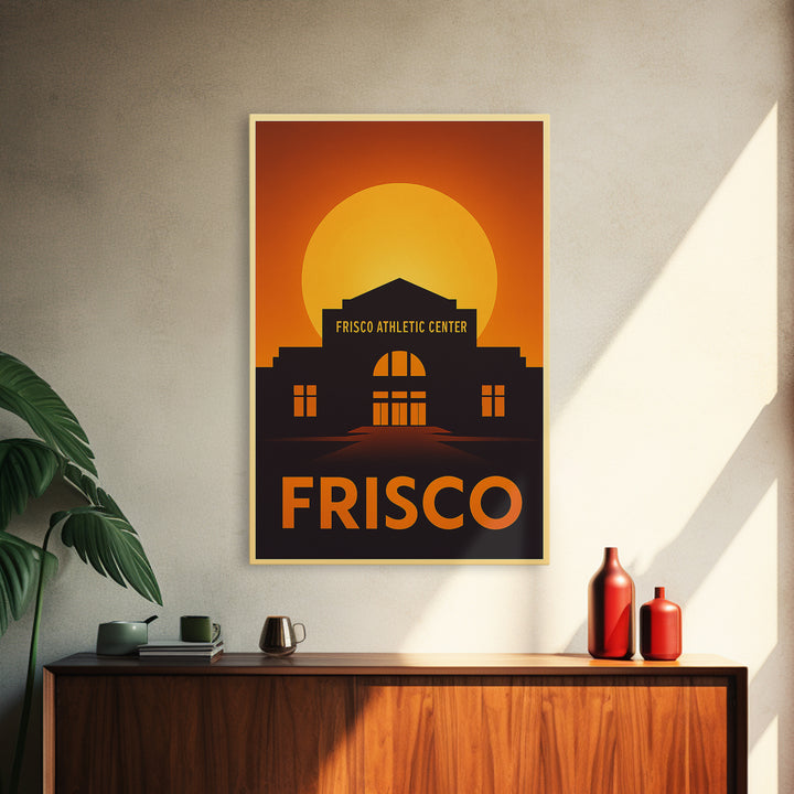 Frisco Travel Poster, Framed Canvas Print, Warm Sunset Silhouette Art, Frisco Art Print, City Travel Prints, Travel Art Print, Wall Art