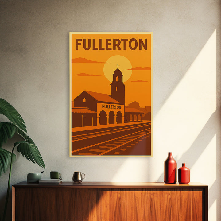 Fullerton California Travel Poster, Canvas Print, Warm Sunset Silhouette Art, Fullerton City Art, Retro Travel Print, Wall Decor, Poster Art