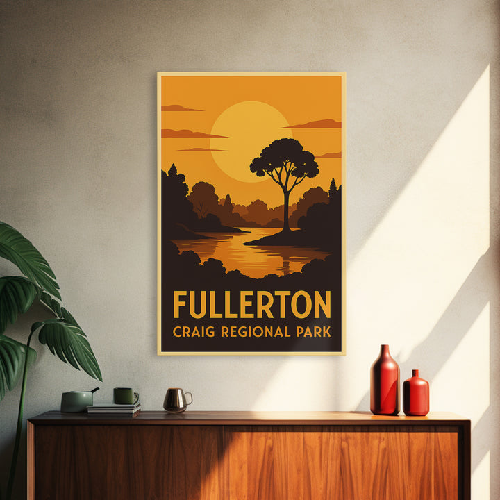 Fullerton Travel Poster, Canvas Print, Warm Sunset Silhouette Art, Fullerton Art Print, City Travel Prints, Vintage Travel Print