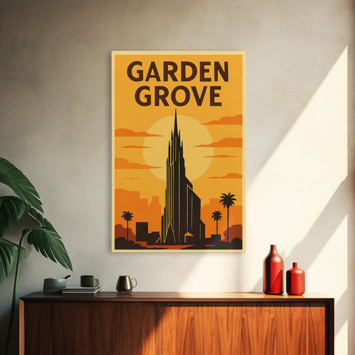 Garden Grove California Travel Poster, Canvas Print, Gold Art Deco Poster Art, Garden Grove Wall Art, City Art, Watercolor Downtown Skyline