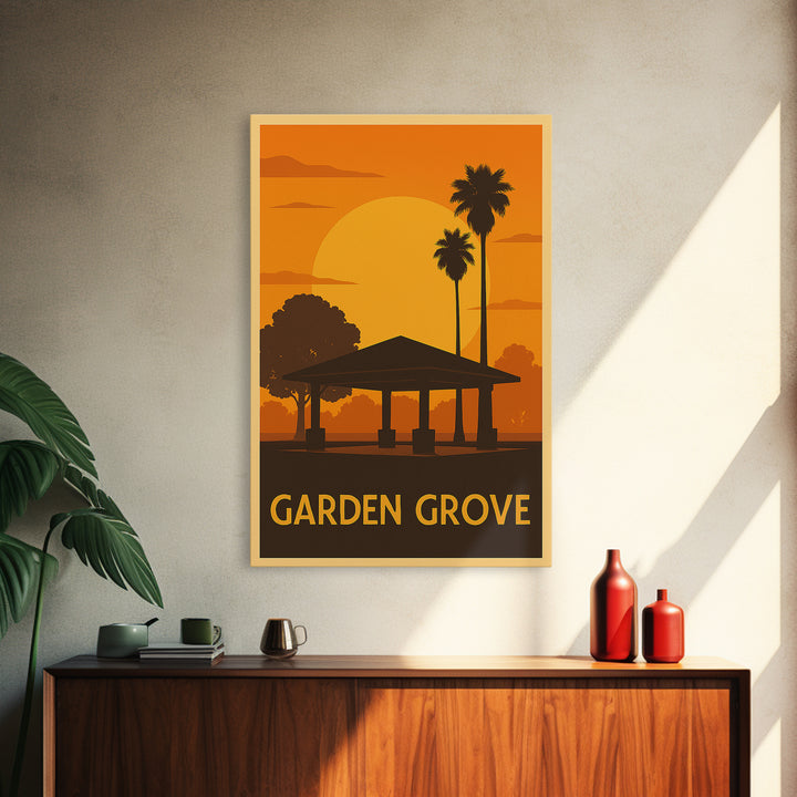 Garden Grove Travel Poster, Framed Canvas Print, Golden Travel Poster Art, Garden Grove Poster Print, Vintage Travel Art, Travel Wall Art