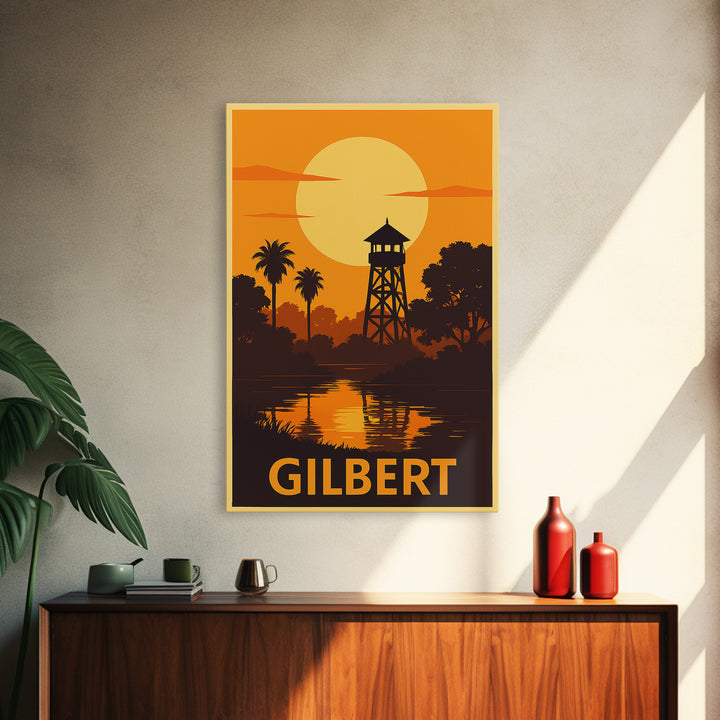 Gilbert Travel Poster, Framed Canvas Print, Golden Travel Poster Art, Gilbert Travel Art, Travel Wall Decor, Travel Wall Art, Design 2