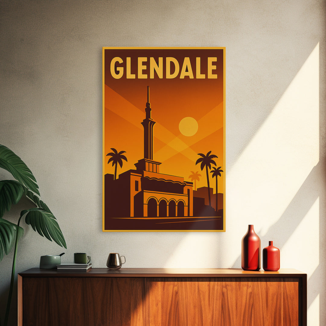 Glendale Arizona Travel Poster, Framed Canvas Print, Gold Art Deco Poster Art, Glendale Art Print, Home Office Decor, Living Room Wall Art