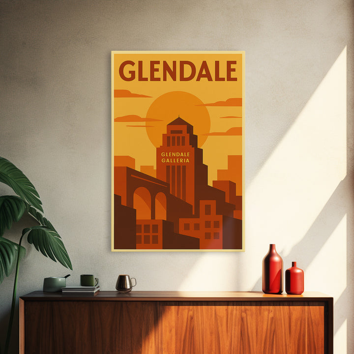 Glendale Travel Poster, Canvas Print, Warm Sunset Silhouette Art, Glendale City Art, Living Room Wall Art, Fine Art Print, Landscape Art