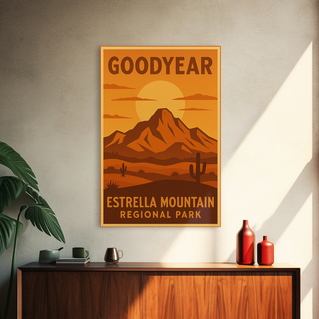 Goodyear Arizona Travel Poster, Canvas Print, Warm Sunset Silhouette Art, Goodyear Poster Print, Vintage City Poster, Retro Travel Print