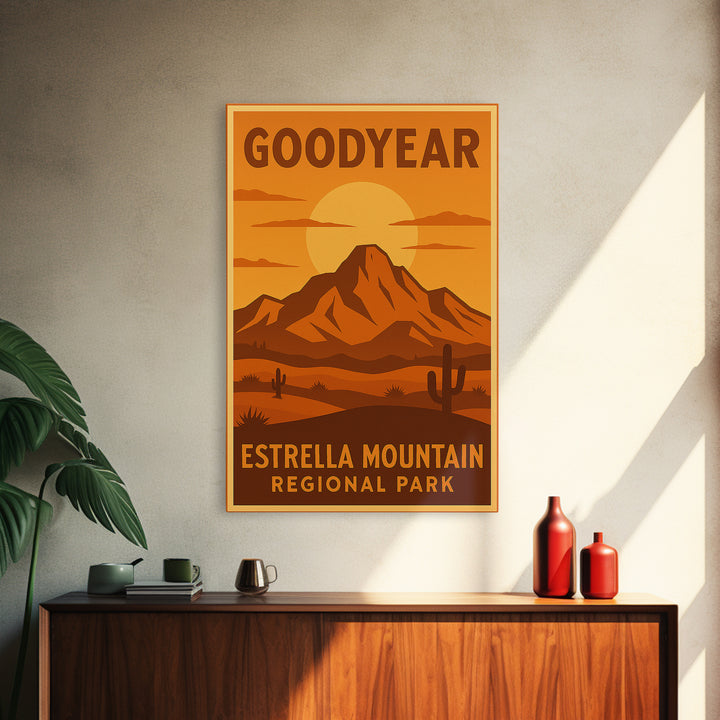 Goodyear Arizona Travel Poster, Canvas Print, Warm Sunset Silhouette Art, Goodyear Poster Print, Vintage City Poster, Retro Travel Print