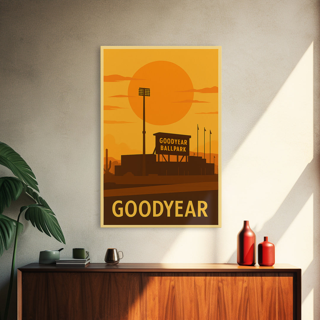 Goodyear Travel Poster, Canvas Print, Golden Travel Poster Art, Goodyear City Art, Travel Poster Art, Retro Travel Print, Home Office Decor