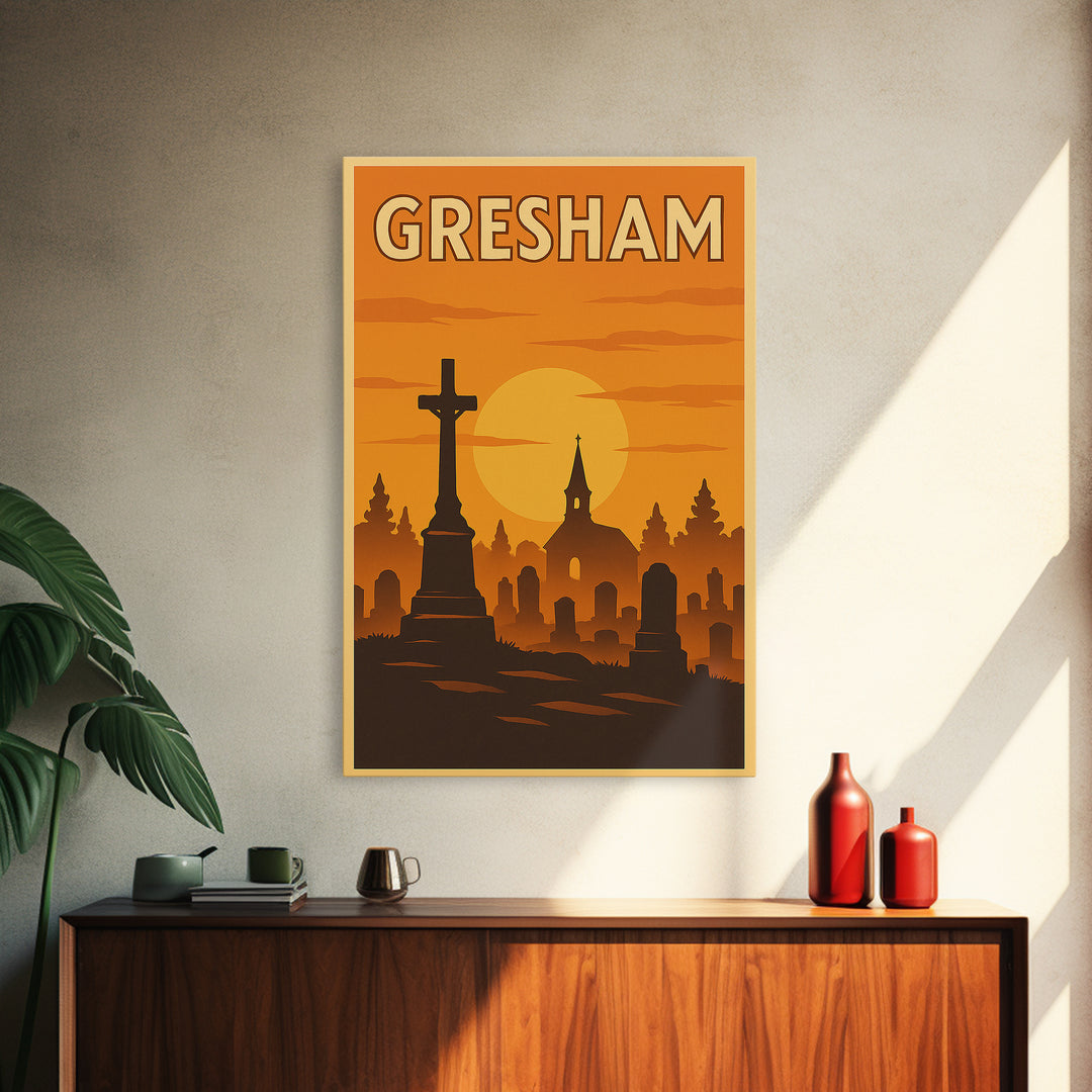 Gresham Oregon Travel Poster, Canvas Print, Golden Travel Poster Art, Gresham Poster Print, Retro Travel Print, Wall Decor, Poster Print