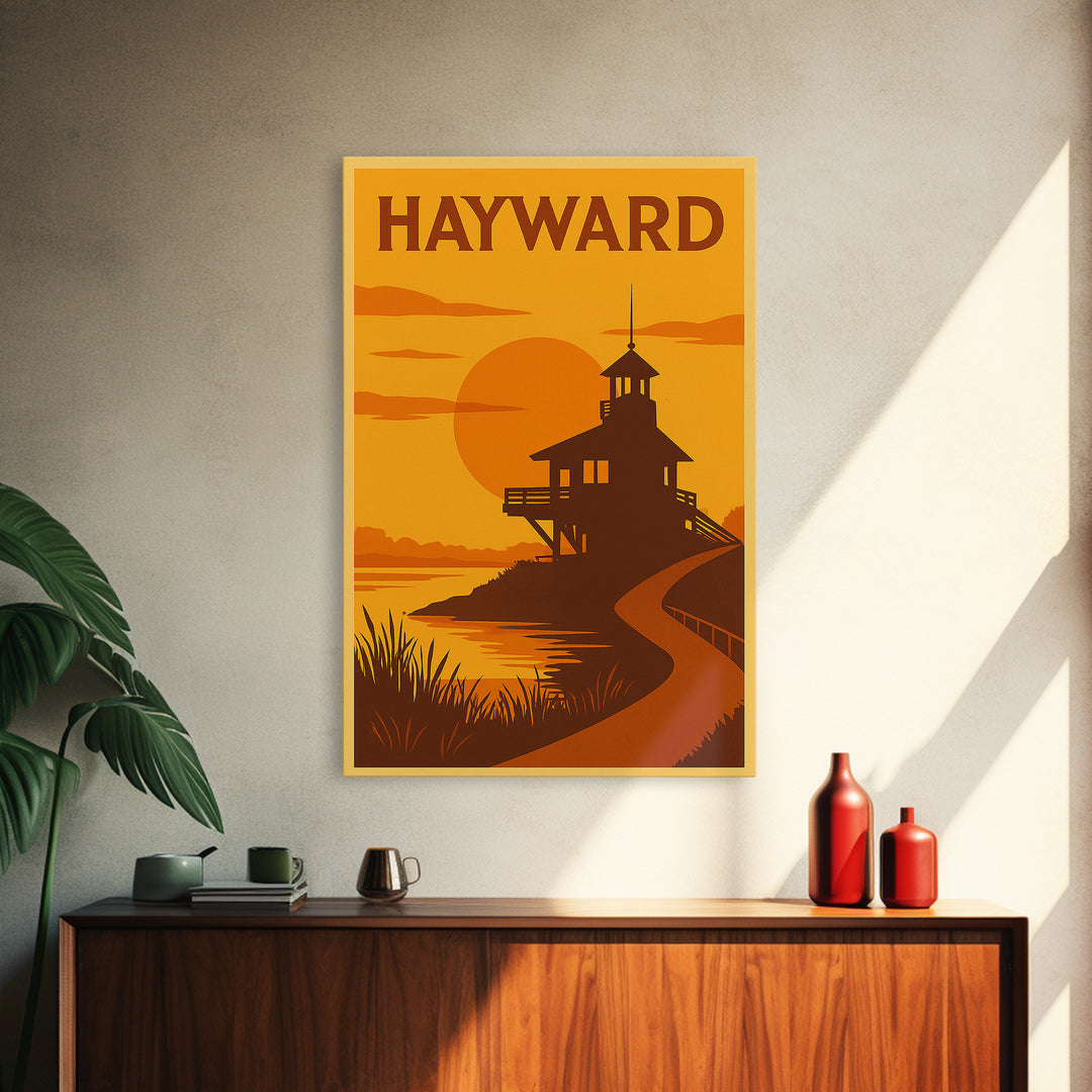 Hayward California Travel Poster, Canvas Print, Golden Poster Art, Hayward Art Print, Gift For Travelers, Watercolor Urban Skyline