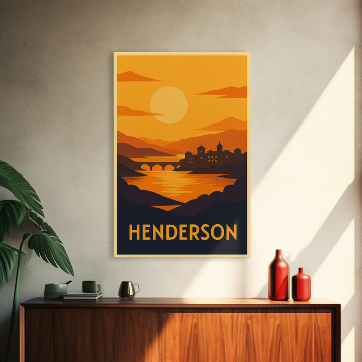 Henderson Travel Poster, Framed Canvas Print, Golden Travel Poster Art, Henderson City Art, Gift For Travelers, City Art Print