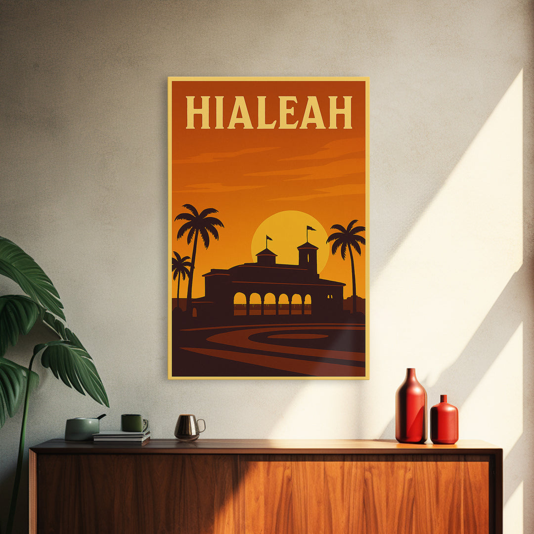 Hialeah Florida Travel Poster, Framed Canvas Print, Gold Art Deco Poster Art, Hialeah Travel Art, Retro Travel Print, Travel Poster Art