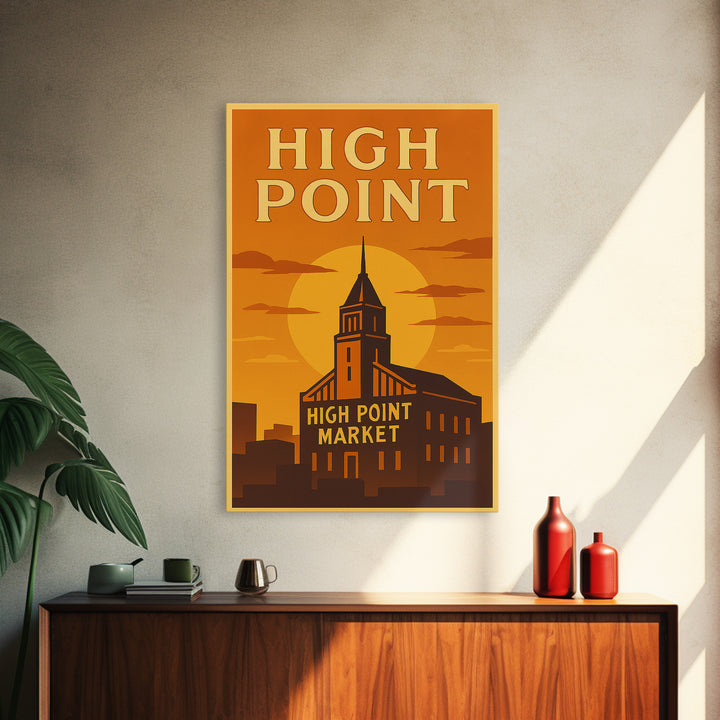 High Point North Carolina Travel Poster, Canvas Print, Gold Art Deco Poster Art, High Point City Art, Wall Decor, Mid Century Wall Art
