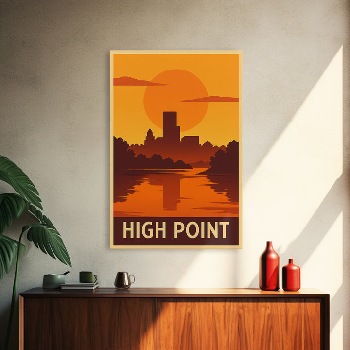 High Point Travel Poster, Canvas Print, Gold Art Deco Poster Art, High Point Wall Art, Mid Century Wall Art, Travel Poster Set