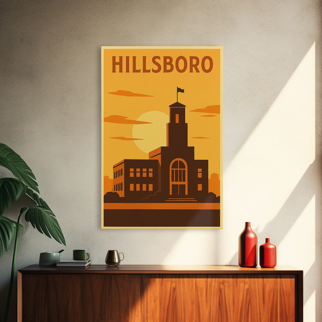Hillsboro Oregon Travel Poster, Canvas Print, Deco Wall Art, Hillsboro Art Print, Travel Poster Set, Art Print, Watercolor Skyline Art