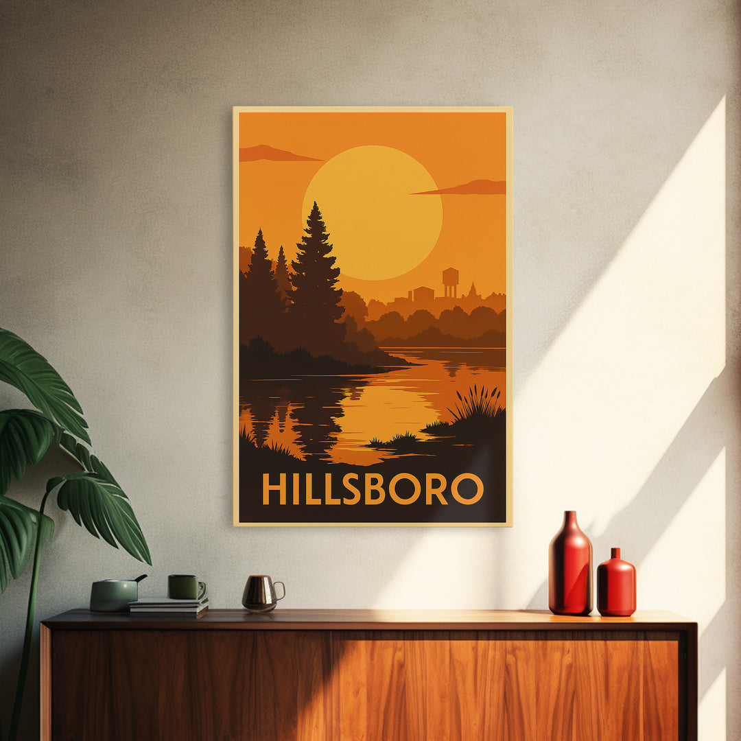 Hillsboro Travel Poster, Canvas Print, Gold Art Deco Poster Art, Hillsboro Art Print, Retro Travel Print, Travel Wall Art, Fine Art Print