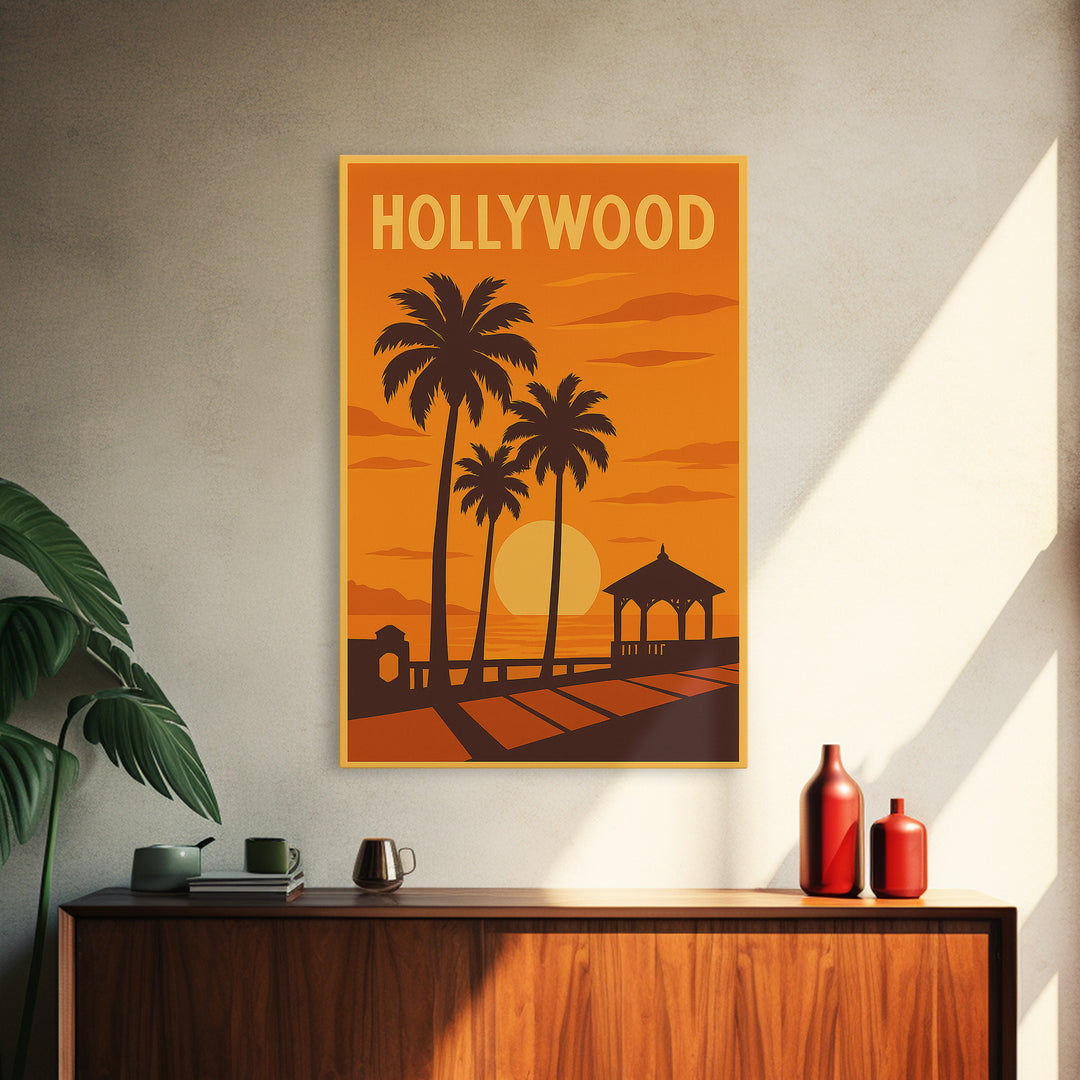 Hollywood Florida Travel Poster, Canvas Print, Gold Art Deco Poster Art, Hollywood Poster Print, Retro Travel Print, Vintage Travel Print