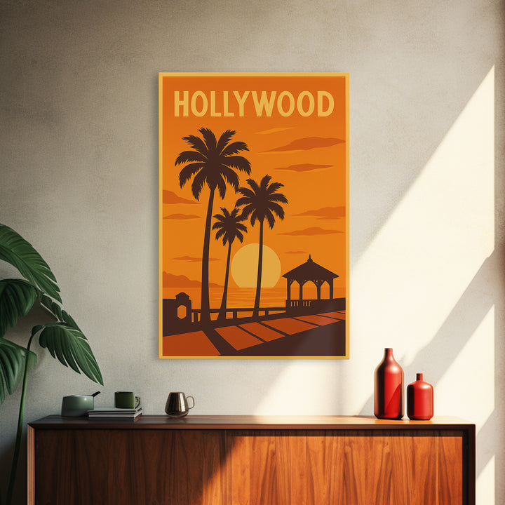 Hollywood Florida Travel Poster, Canvas Print, Gold Art Deco Poster Art, Hollywood Poster Print, Retro Travel Print, Vintage Travel Print
