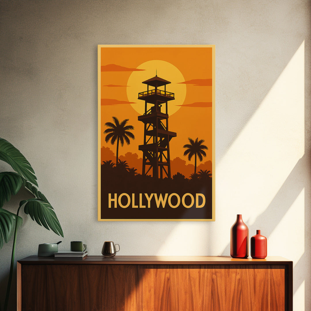 Hollywood Travel Poster, Canvas Print, Vintage Deco Wall Art, Hollywood Poster Print, Fine Art Print, Vintage City Poster, Travel Wall Art