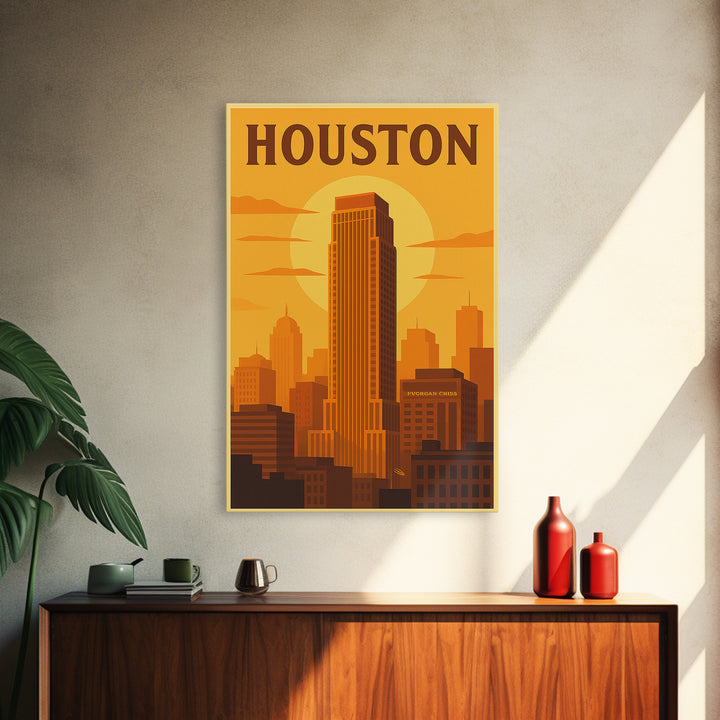 Houston Texas Travel Poster, Canvas Print, Gold Art Deco Poster Art, Houston Travel Art, Wanderlust Decor, Travel Wall Decor, Wall Art