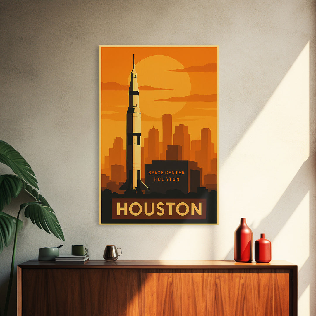 Houston Travel Poster, Framed Canvas Print, Vintage Deco Wall Art, Houston Art Print, Fine Art Print, Travel Wall Art, Travel Poster Art