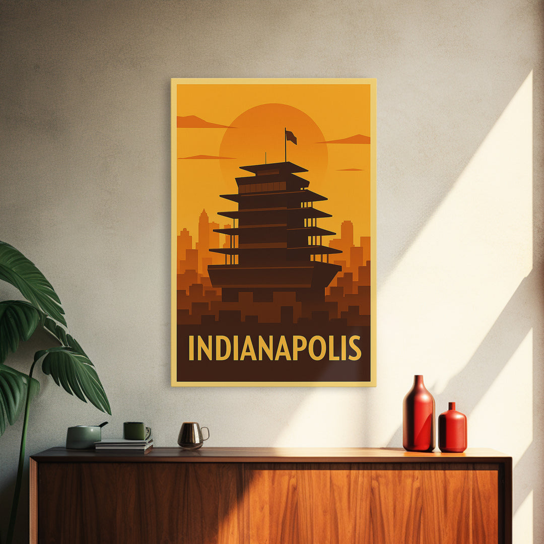 Indianapolis Travel Poster, Canvas Print, Warm Sunset Silhouette Art, Indianapolis City Art, Eclectic Wall Decor, Travel Poster Art