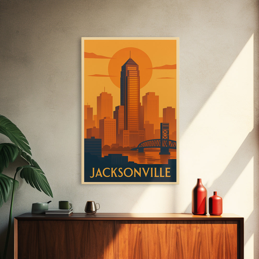 Jacksonville Travel Poster, Framed Canvas Print, Gold Art Deco Poster Art, Jacksonville City Art, City Art Print, Modern Wall Decor